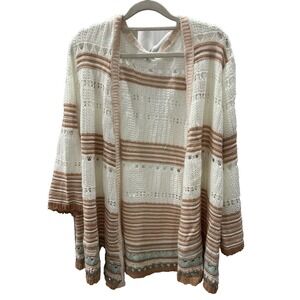 Cato Open Knit Crochet Sweater Cardigan Boho Cottagecore Fairy Ivory Size 18/20
